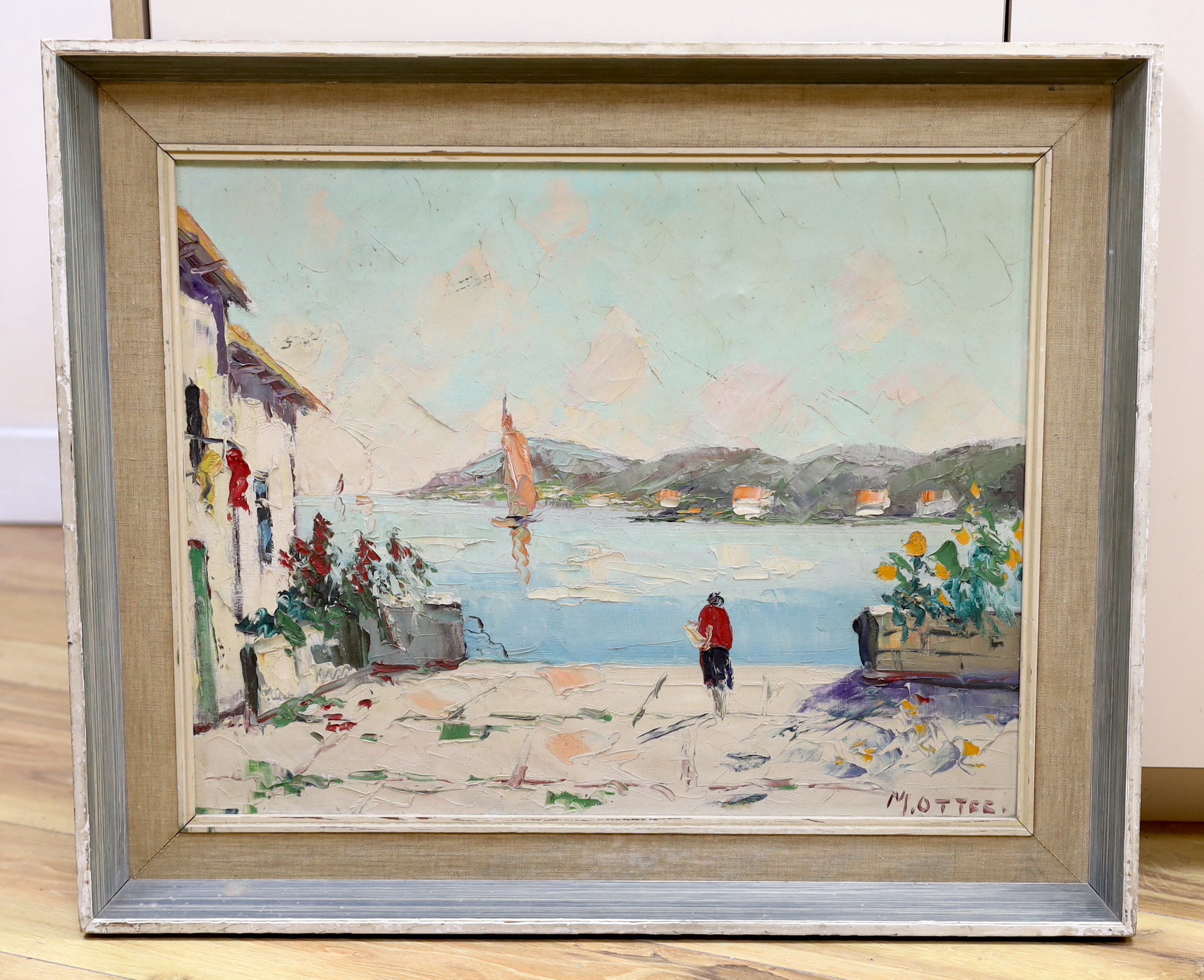 Marc Ottee (Dutch, 1898-1982), oil on canvas, Italian lake scene, signed, label verso, 39 x 49cm